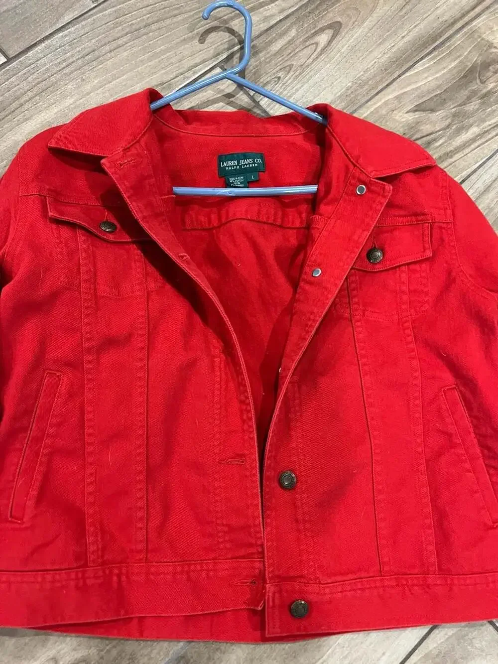 Lauren Jeans Co. Ralph Lauren Red Denim Trucker Jacket Size L - Picture 2 of 5
